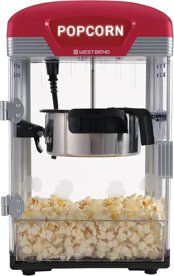 West Bend Theater Crazy Popcorn Machine, Nonstick Kettle, 4 Qt., Red