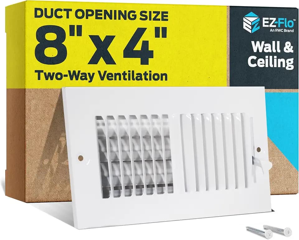 EZ-FLO 8 x 4 Inch (Duct Opening) Air Vent Cover for Wall or Ceiling, Two-Way Ventilation Register, Solid Steel HVAC Register Cover, White, 61608