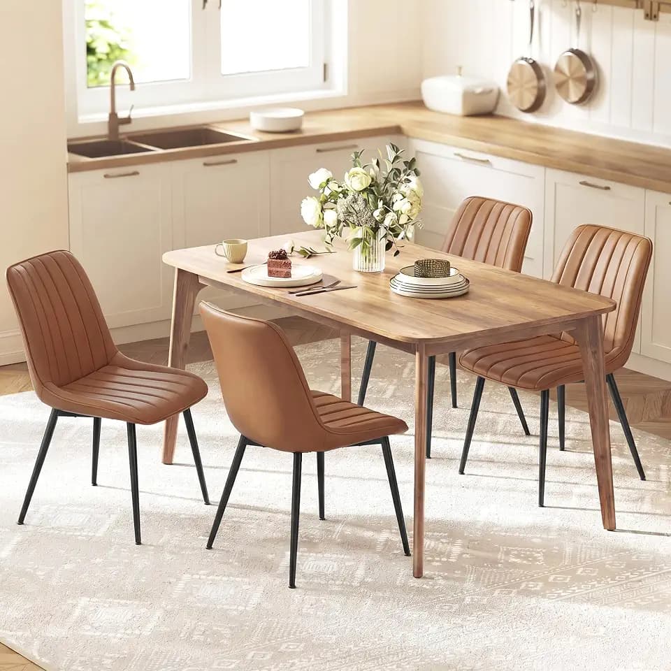 VASAGLE Dining Chairs Set of 4, Upholstered Kitchen Chairs, PU Leather