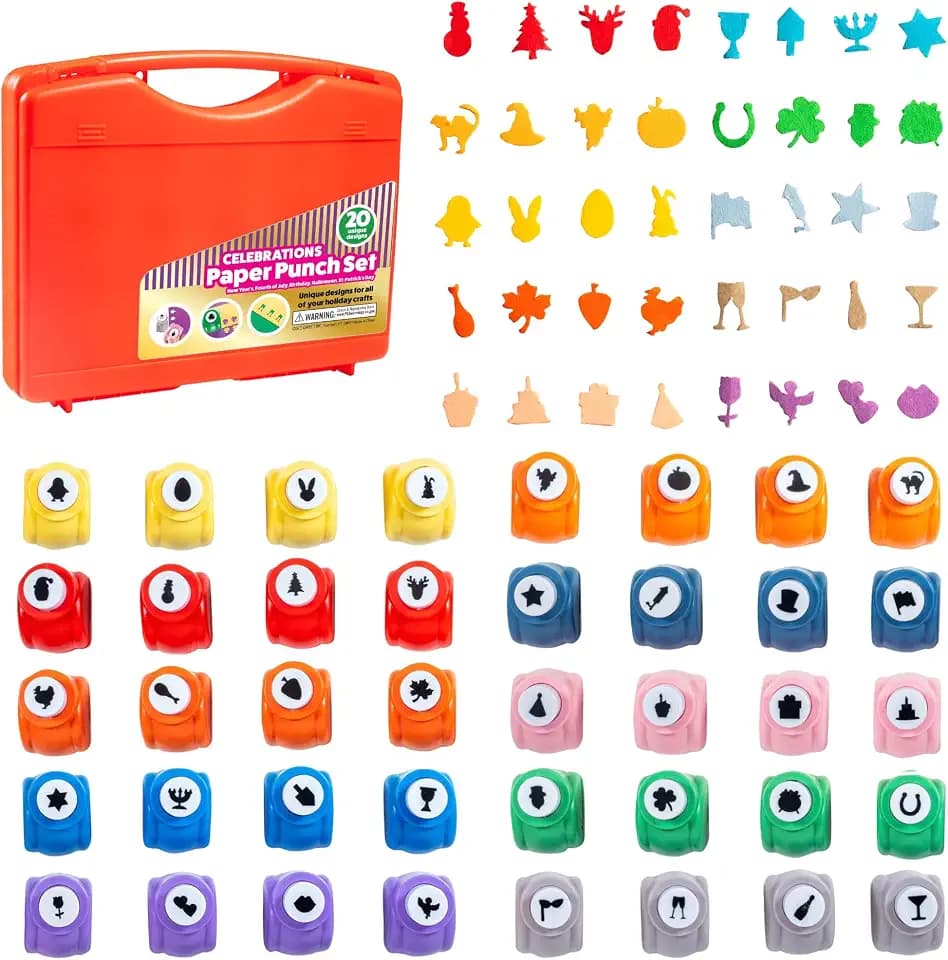 Every Occasion Year Round Scrapbook Paper Holiday Punchers- 40 Unique Designs for Halloween, Thanksgiving, Christmas, Hanukkah, NYE, Birthdays & More- DIY Confetti for Cards, Invitations, Decorations
