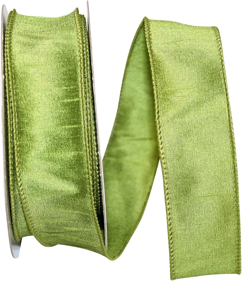 Reliant Ribbon 92975W-535-09H Dupioni Supreme Wired Edge Ribbon, 1-1/2 Inch X 20 Yards, Green Grass