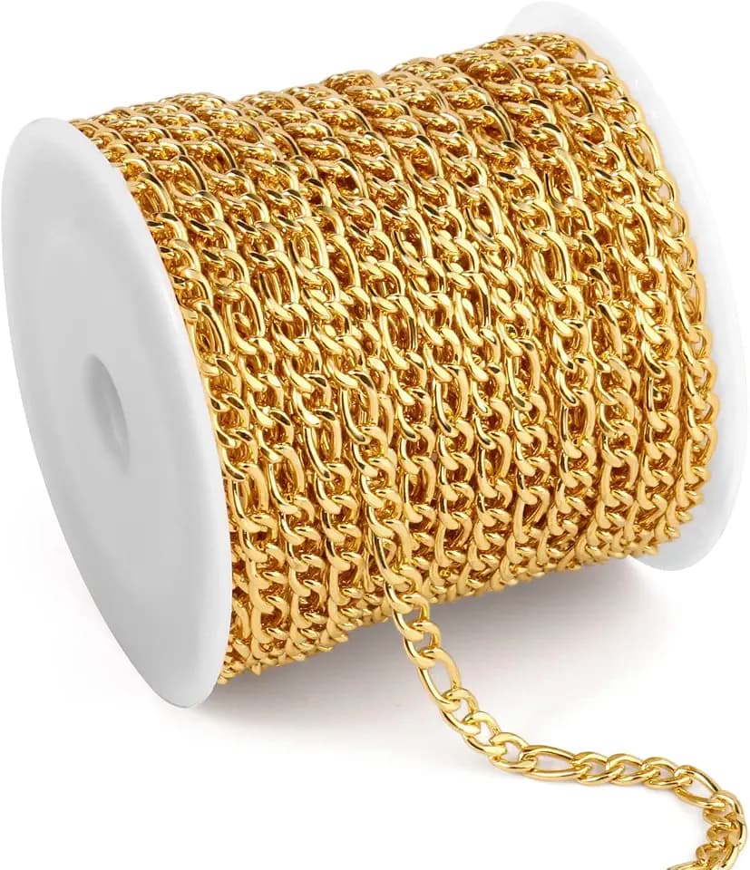 33FT Gold Stainless Steel Figaro Chain 4.5mm Link Chain for Jewelry Making