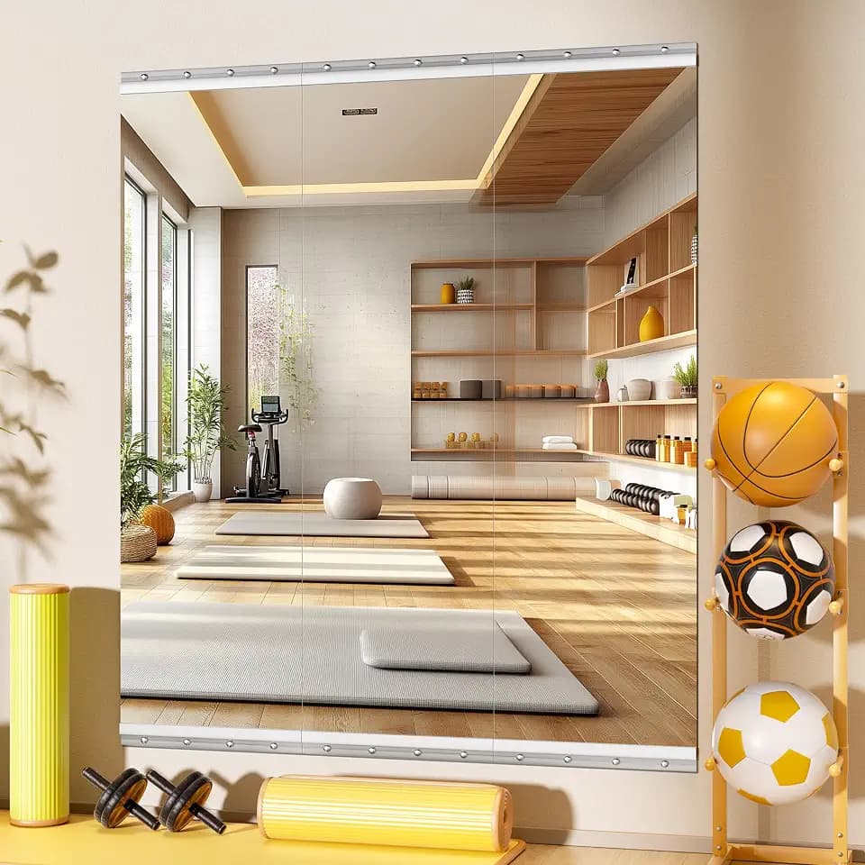 Home Gym Mirror, 55" x 17", 3PCS Large Full Body Mirror for Yoga, Silver Frameless Tempered Glass, Wall-Mounted Wall Mirrors for Home Gym, Workout, Garage, Bedroom, Bathroom, Dance Studio