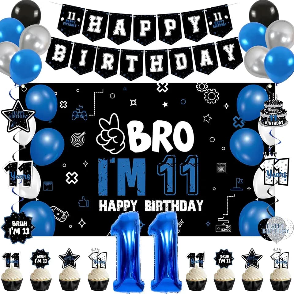 Vlipoeasn Blue 11th Birthday Decorations Set for Boys Girls(35PC)