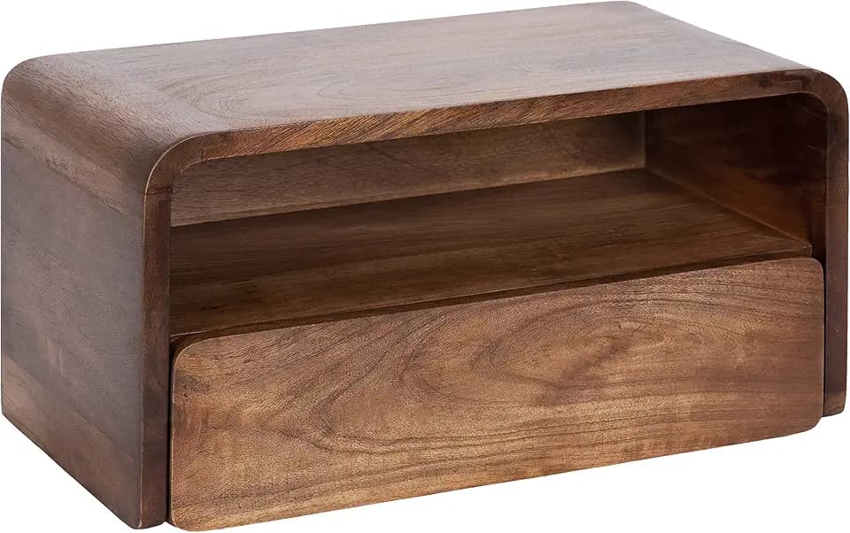 Kate and Laurel Kato Modern Wood Floating Side Table with Drawer, 18 x 10 x 9, Walnut Brown, Contemporary Wooden Floating Nightstand for Bedroom Bedside Table