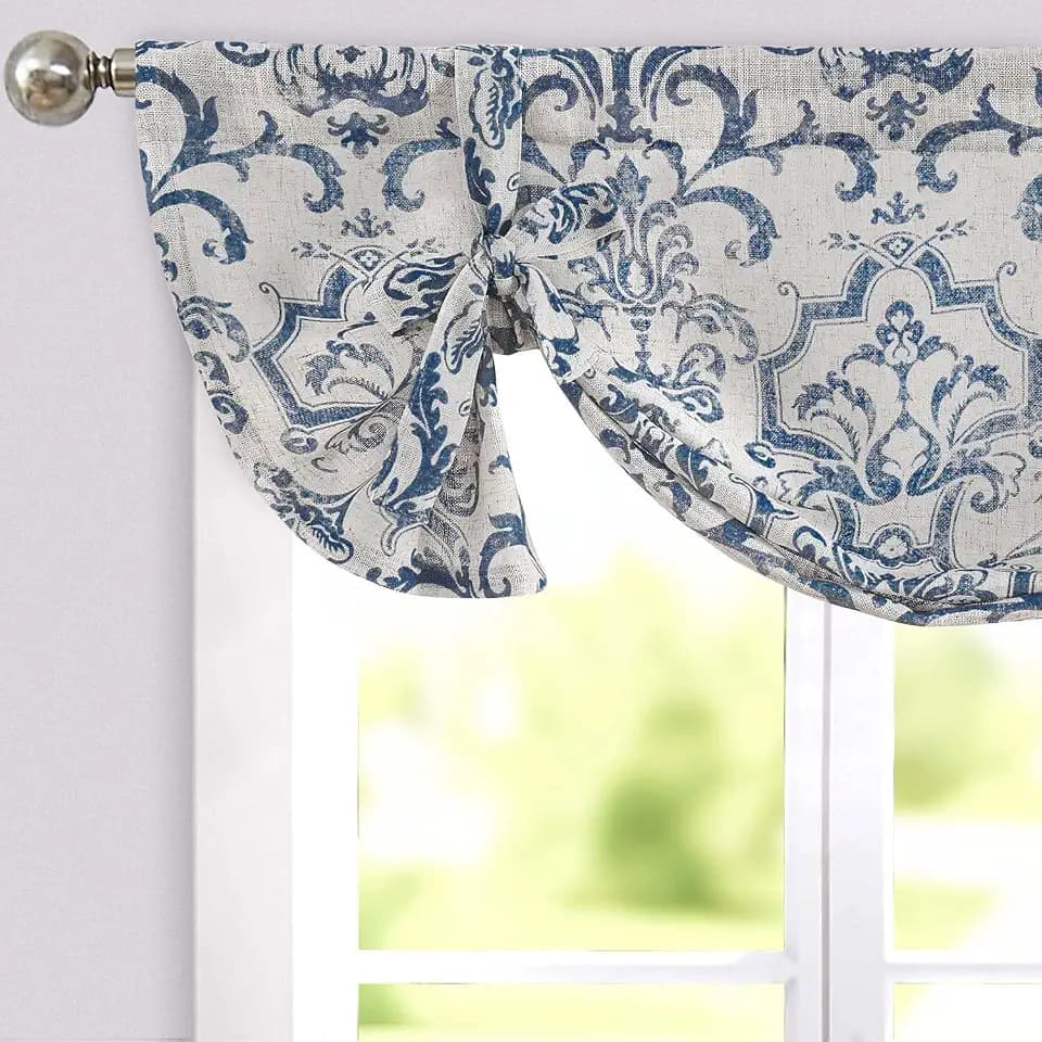 jinchan Modern Linen Kitchen Window Valance, Tie up, 42x36, 1 Panel, Blue