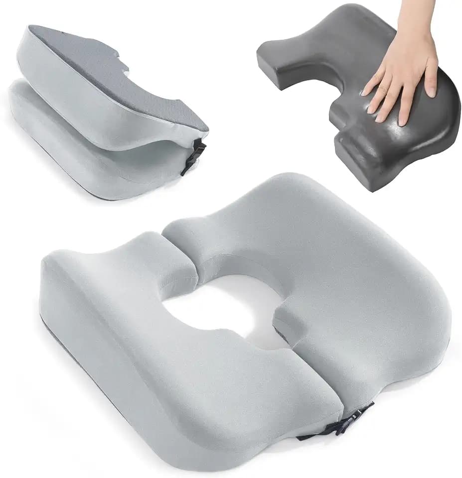 HOMBYS Memory Foam Bed Sore Cushions for Butt,Bedsore Pressure Relief Pillow for Sleeping and Sitting,Donut Seat Cushion for Bed Sores, T Shaped Opening Tailbone Pillow, Patent Pending (Light Grey)