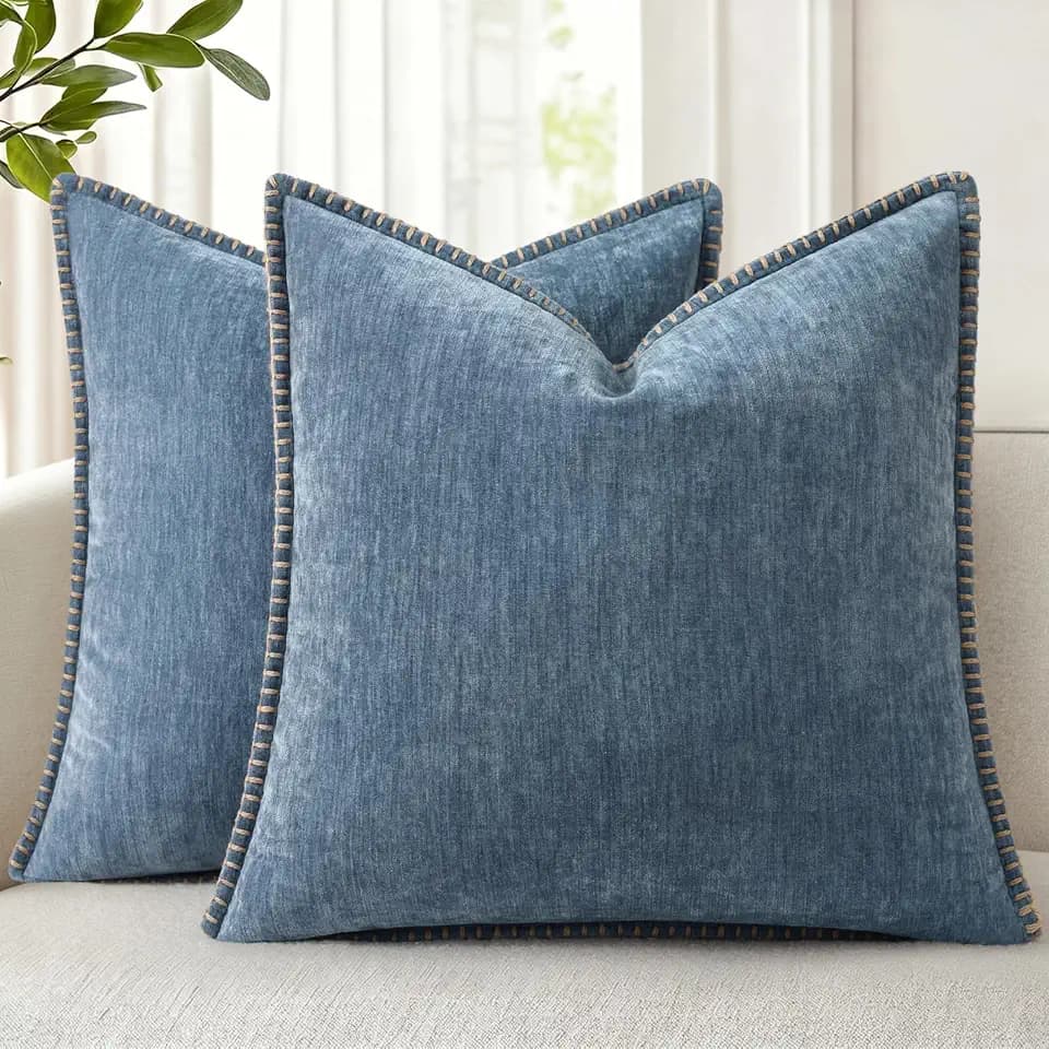decorUhome Soft Chenille Throw Pillow Covers 16x16 Set of 2 Haze Blue