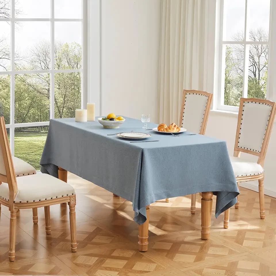 ZeeMart Linen Textured Square Table Cloth, 52x52 Inch Dusty Blue