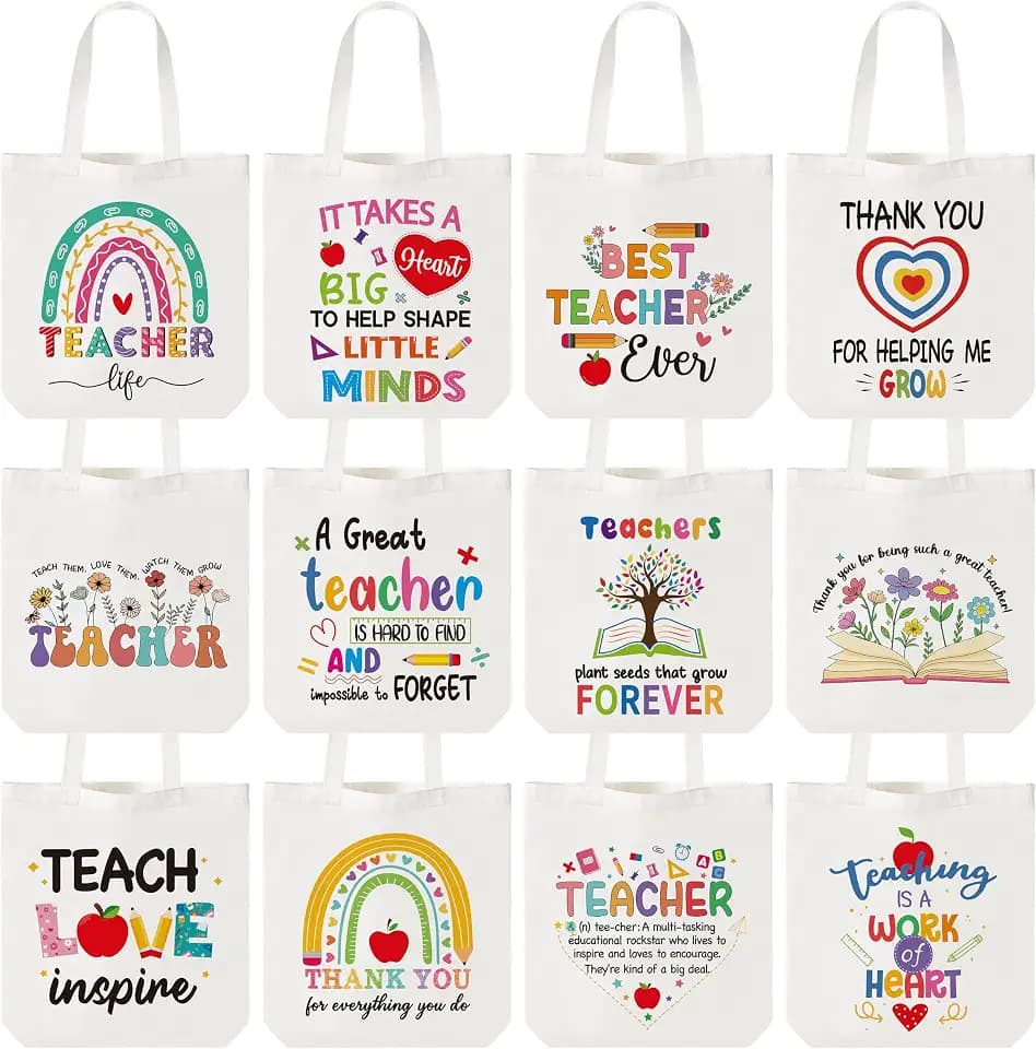 Y1tvei Teacher Appreciation Gift Canvas Tote Bags - Birthday Party Gifts for Teacher, End of Year Teacher Party Favors