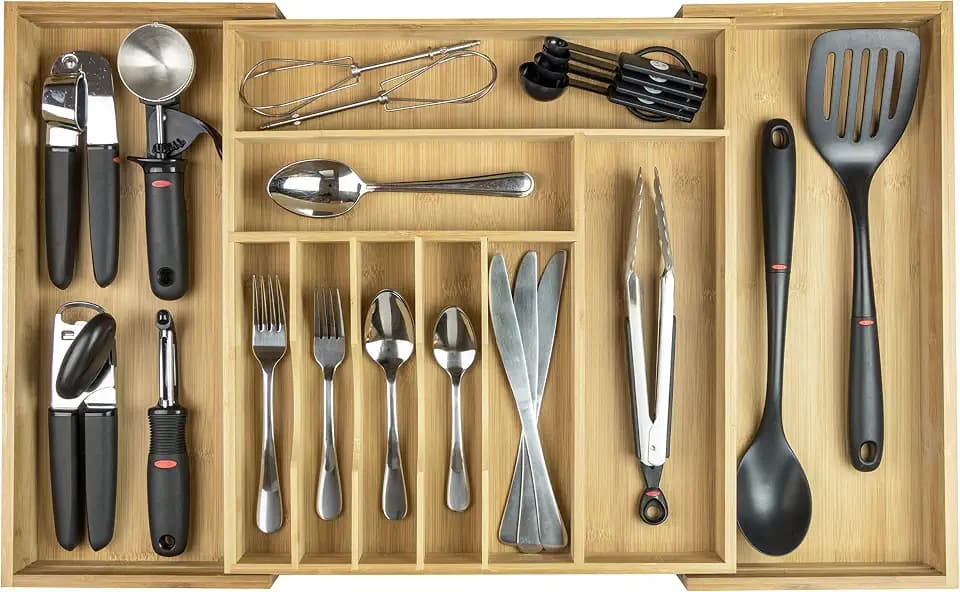 KitchenEdge Silverware & Utensil Drawer Organizer, 16-28 in, Bamboo