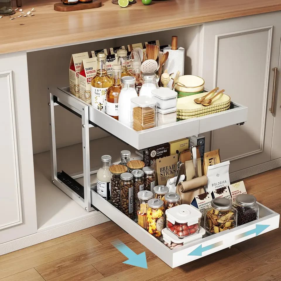 Golener 2-Tier Expandable Pull Out Cabinet Organizer, Cabinet Drawers, 21"D