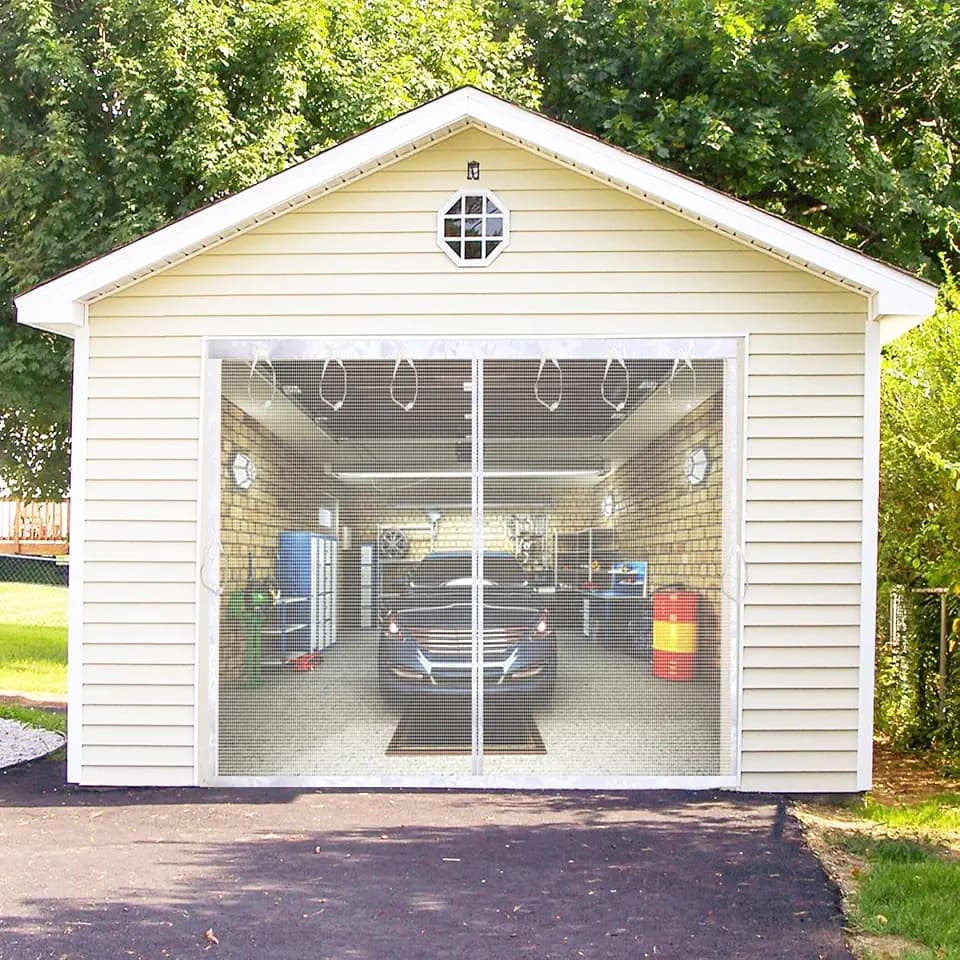 Retractable Garage Patio Screen Door 10x7 FT White - Magnetic Fiberglass Mesh Screen for 10x7ft Garage Balcony Gym Playroom Porch, Blocks Bugs & Enhances Privacy - Easy to Install & Retract
