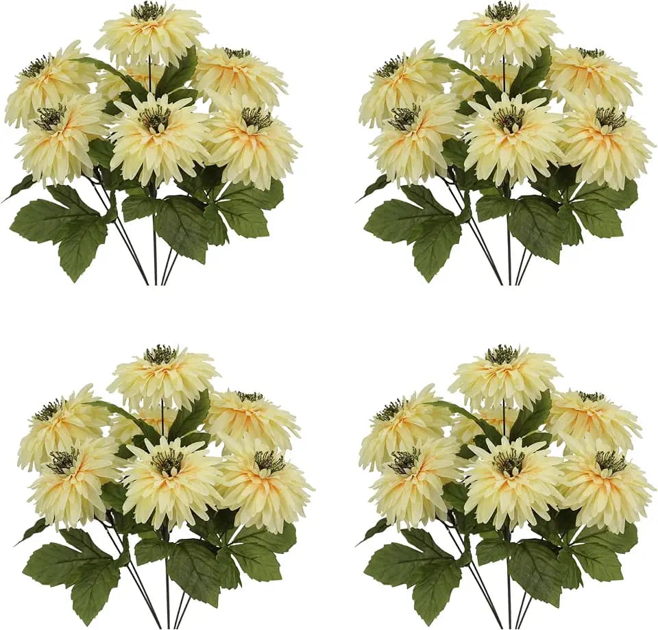 Admired by Nature Artificial Mum Flower Bouquet Bush Arrangement of 7 Stems (Butter Color) - for Home Decor, Weddings, Offices, Events, Parties, Funerals