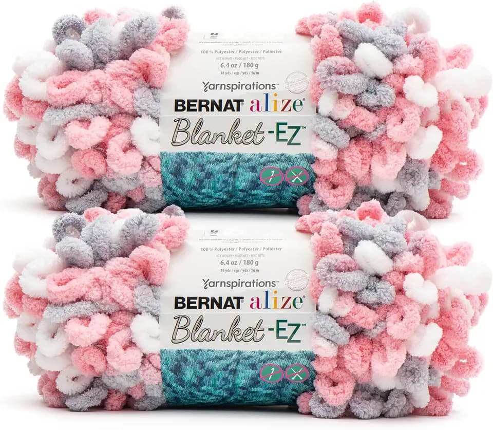 Bernat Alize Blanket-EZ Chunky Yarn for Hand Knitting, Pink Mix 2-Pack
