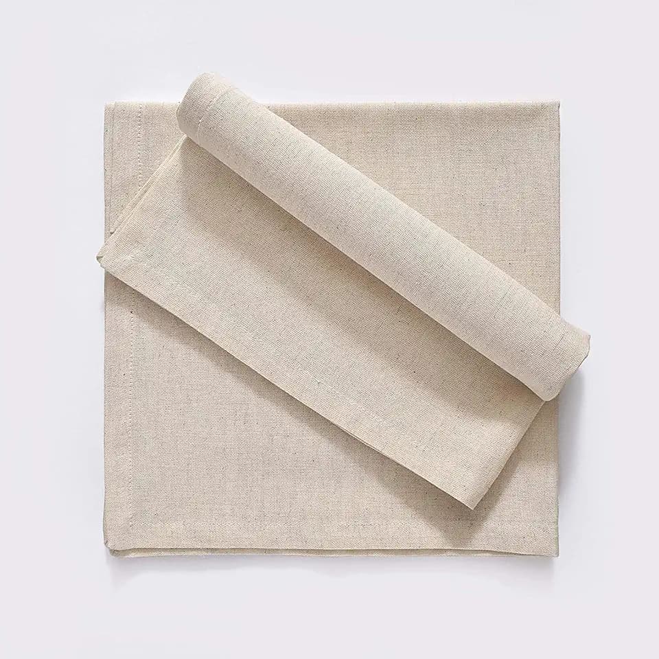 FINGERCRAFT Cloth Napkin, Cotton Linen, Set of 12, 18x18 inch, Ivory