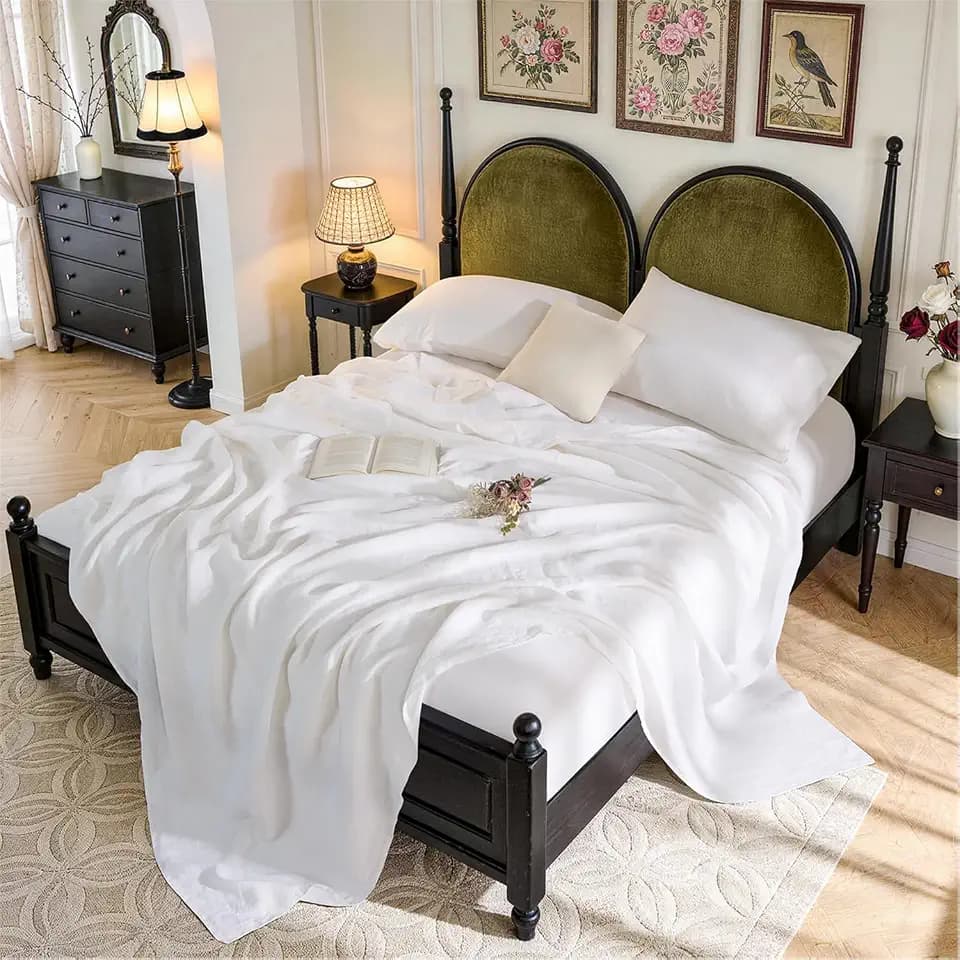SONORO KATE 100% French Linen King Size Sheets Set,Natural Flax Bedding