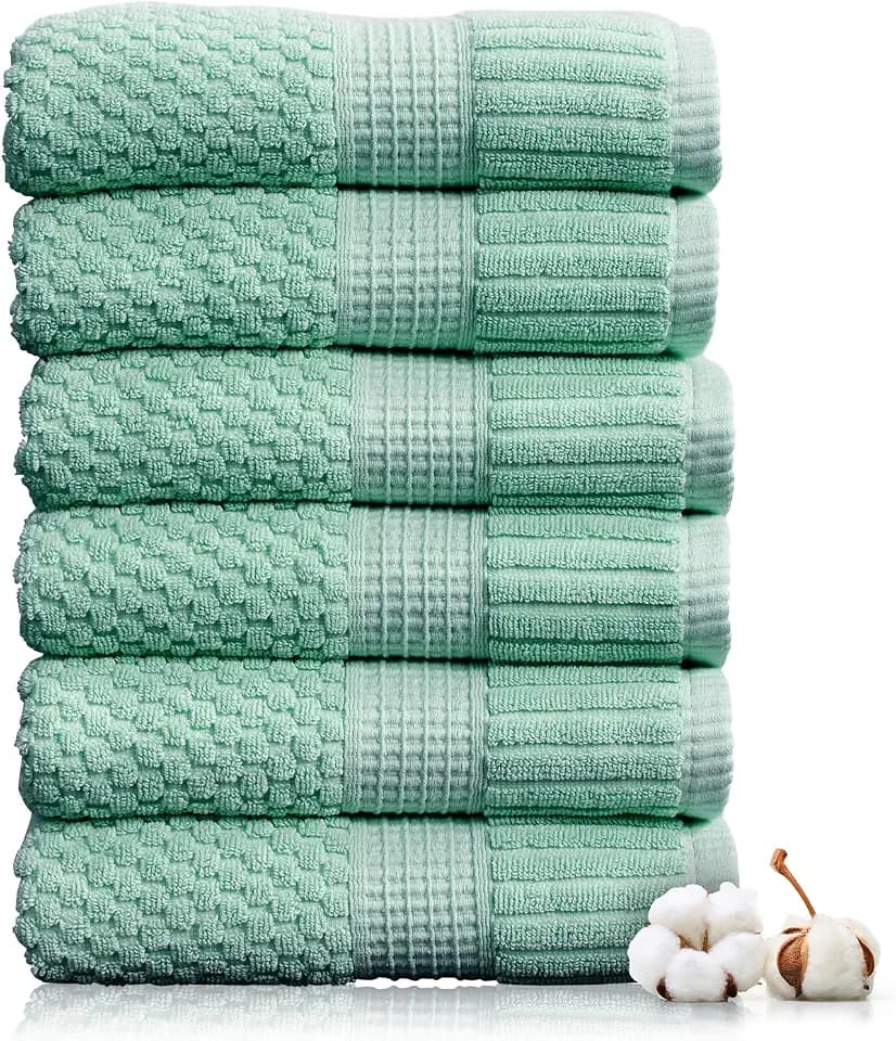NY Loft 100% Cotton 6-Pack Hand Towel Set | Green | Oeko-TEX | Quick-Dry