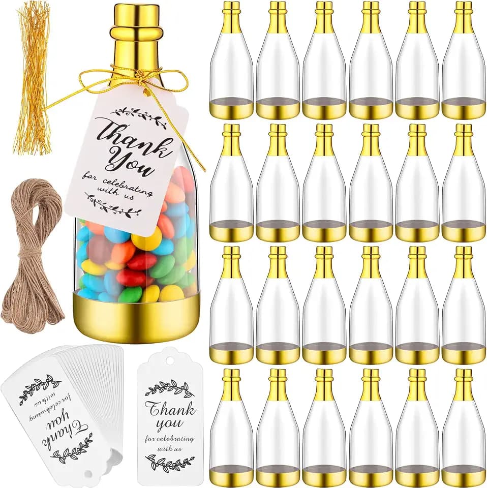 Gerrii 50 Pcs Mini Plastic Champagne Bottles Metallic Candy Container