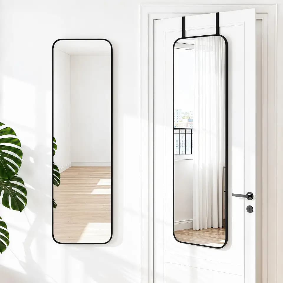 NARCISSUS 47x14 Over The Door Full Length Mirror or Wall Mounted Black