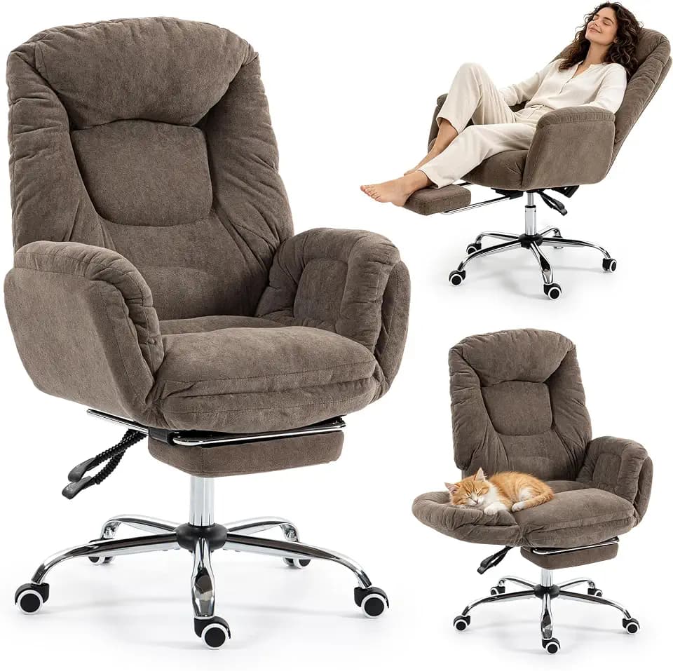 Criss Cross Ergonomic Office Chair with Footrest, Big and Tall Executive Office Chair with 3-Level Adjustable Armrests High Back Adjustable Gaming Chair with Wheels for Home Office, Coffee