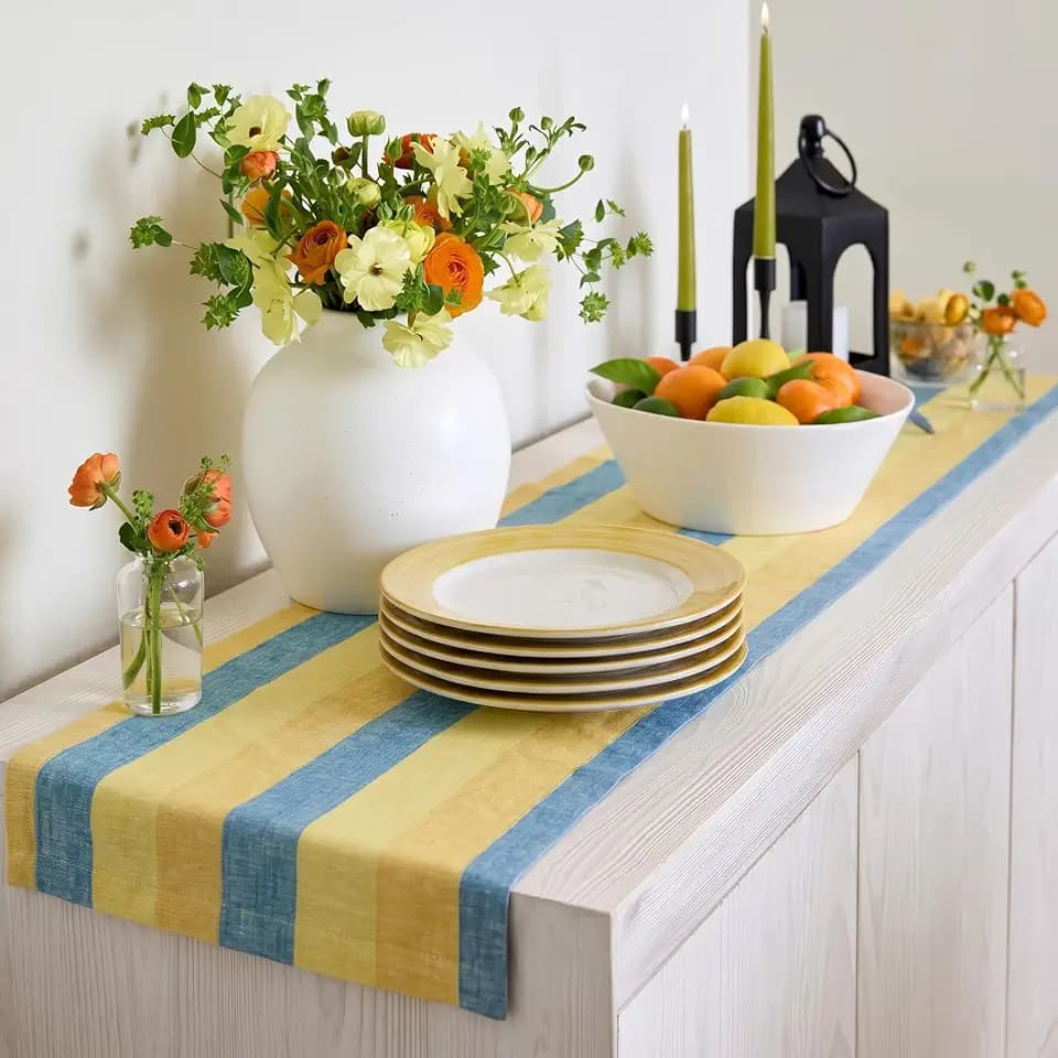 Solino Home 100% Pure Linen Table Runner Stripe, Cabana Stripe 14 x 48 in