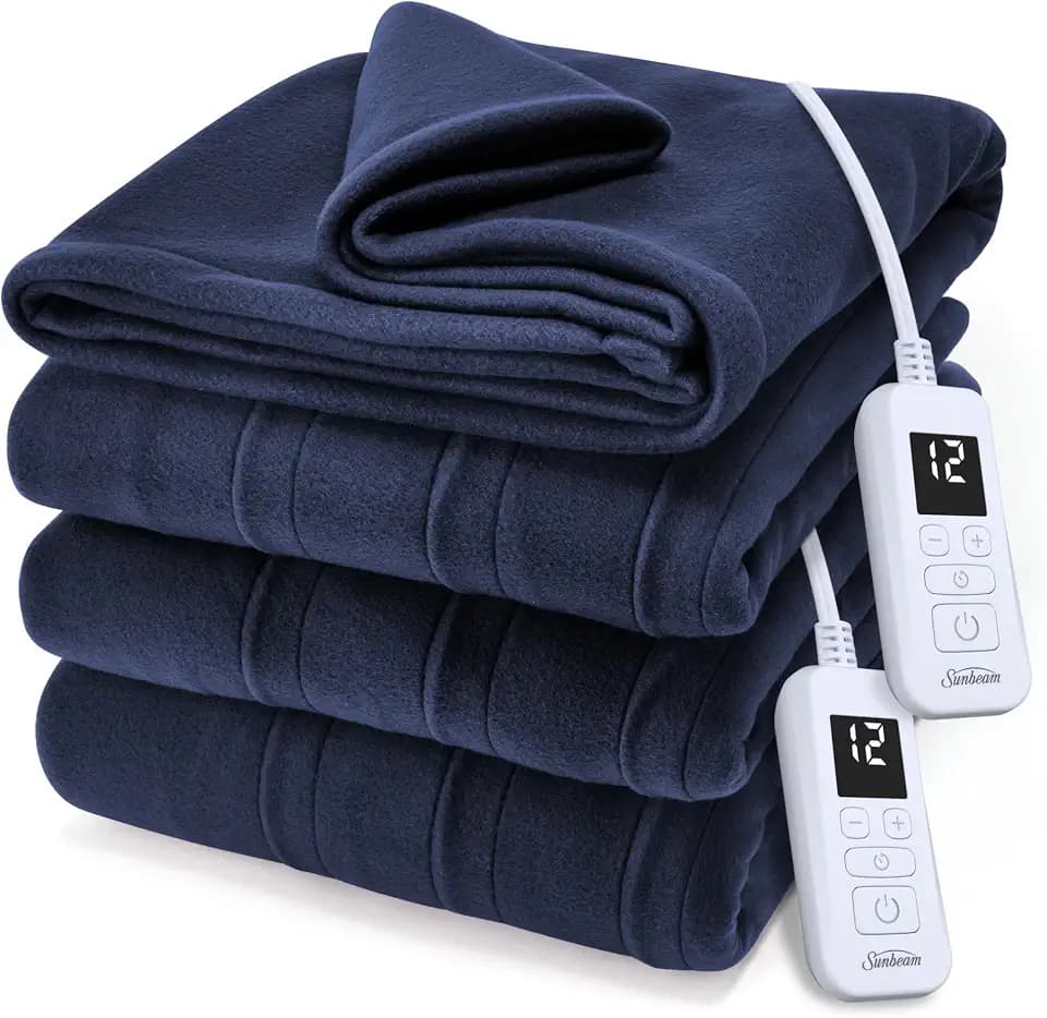 Sunbeam Royal Ultra Fleece Heated Blanket Indigo Blue Queen 90x84