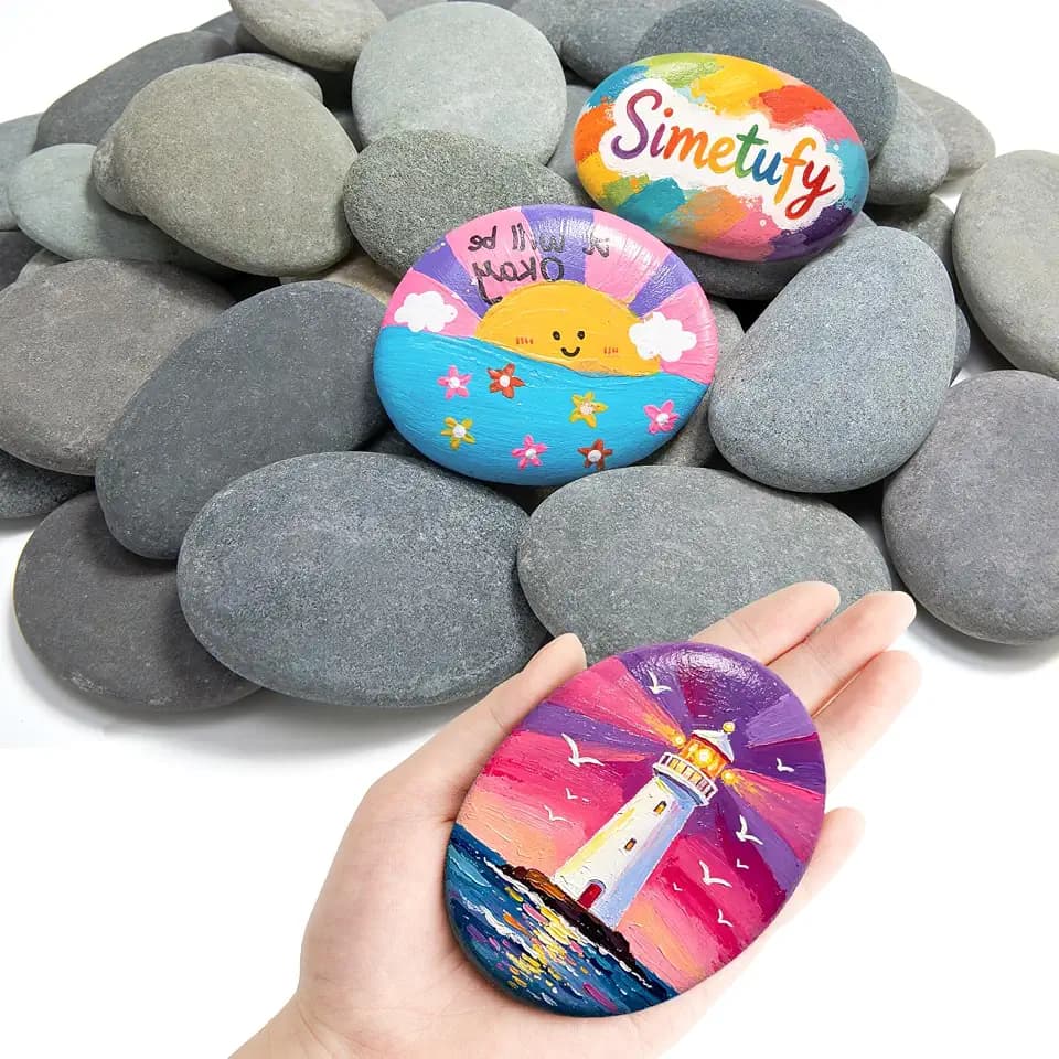 Simetufy Large Rocks for Painting 40 PCS 3.3-4.5Inch River Rocks for Craft