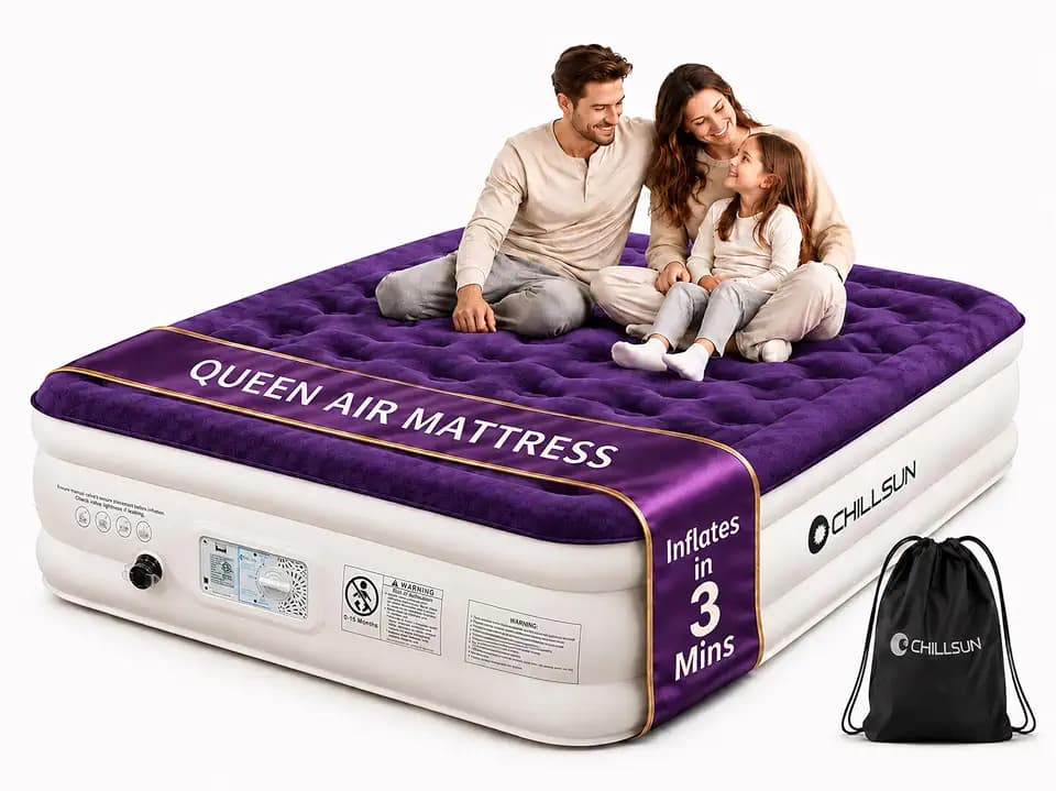 CHILLSUN Queen Air Mattress, Built-in Pump, 18 Inch Raised, 650 lb Max