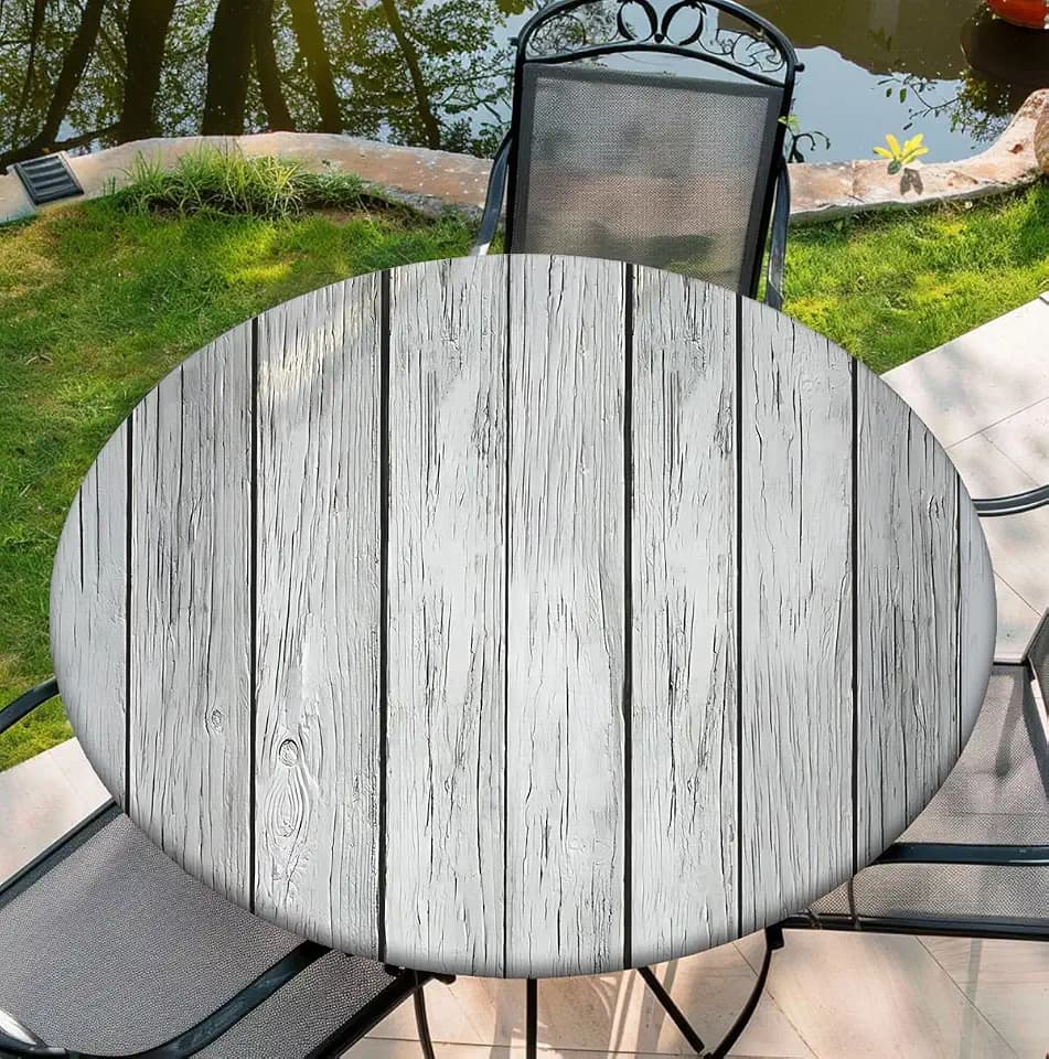 Round Tablecloth with Elastic Edge, 36-60Inch Waterproof Table Cloth for Dinner, Outdoor, Picnic, 60inch, Wood