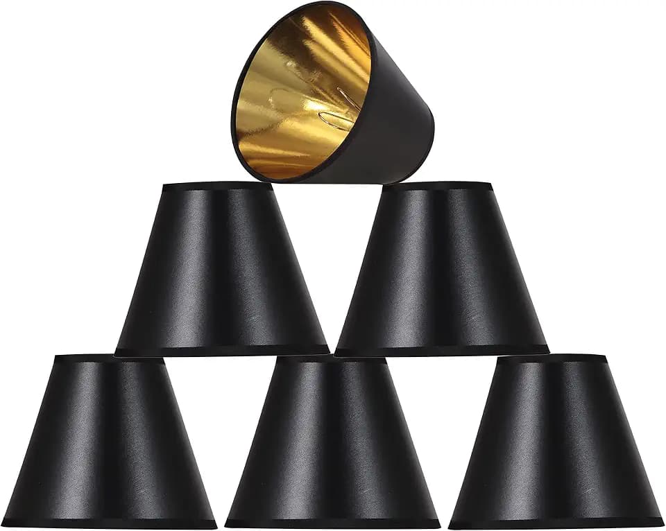Aspen Creative 32210-6, Hardback Empire Transitional Clip-On Chandelier Shade, Black w/Gold inside, Washi Paper, 3" Top x 6" Bottom x 5" Slant, Set Of 6
