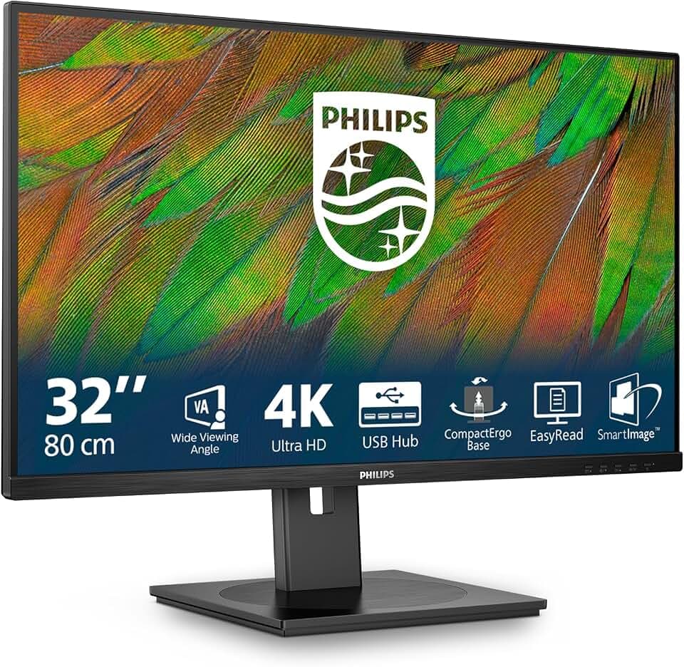 PHILIPS 32B1N3800-32 Zoll UHD Monitor,höhenverstellbar, Lautsprecher (3840x2160, 60 Hz, HDMI, DisplayPort, USB Hub) schwarz