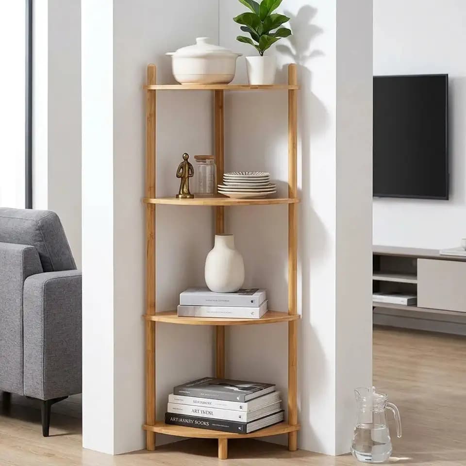 4-Tier Expandable Bamboo Corner Shelf, Display Storage Stand,Natural