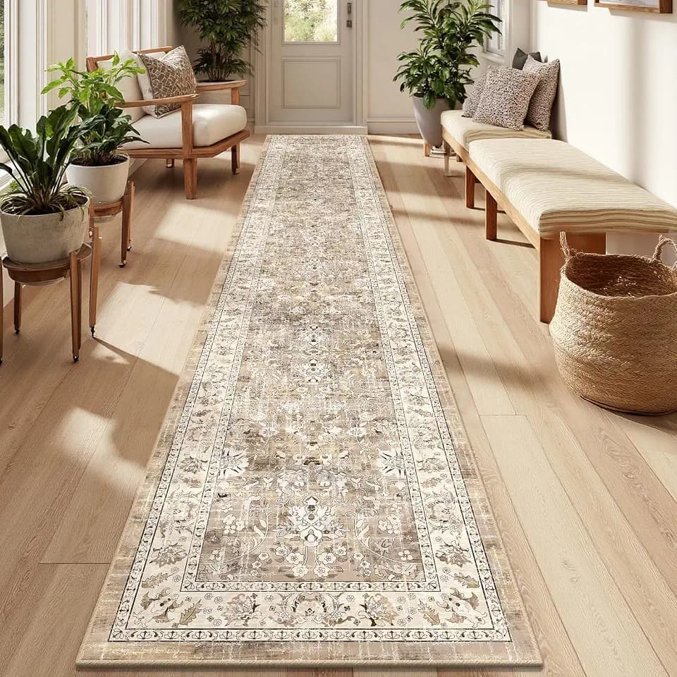 LOKHOM 2x12 Hallway Runnner Rug, Boho Non-Slip Washable Kitchen Rugs, Beige