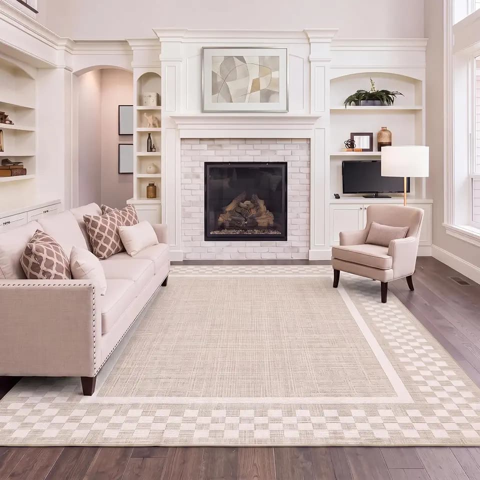 GarveeHome Washable Area Rug 9x12 Modern Bordered Living Room Rug