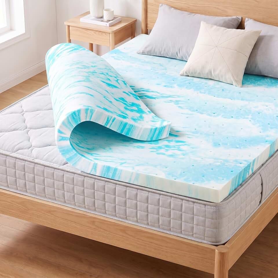 DUMOS Memory Foam Mattress Toppers Twin XL Size, 2 Inch Thick Mattress Pad Cooling Gel Infused Soft Comfy Breathable for, CertiPUR-US Certified, Blue