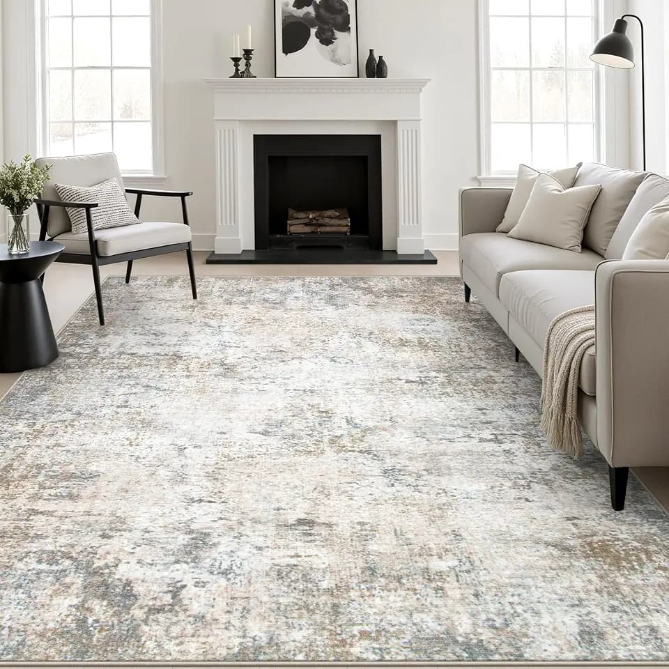 8x10 Area Rug Living Room Rug: Washable Modern Abstract Soft Thin Rug Indoor Floor No Slip Stain Resistant Carpet for Bedroom Dining Room Farmhouse Nursery Home Office - Brown Grey