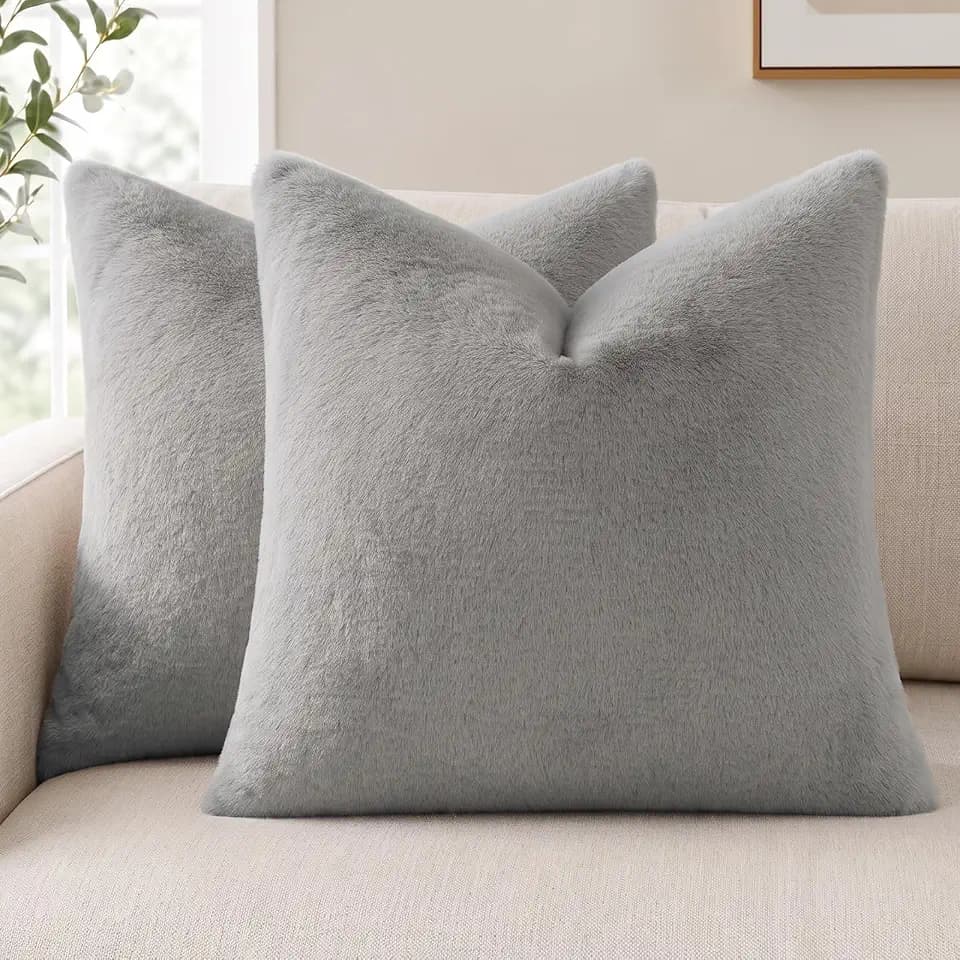 Pallene Faux Fur Decorative Throw Pillow Covers 24x24 Set of 2, Grey