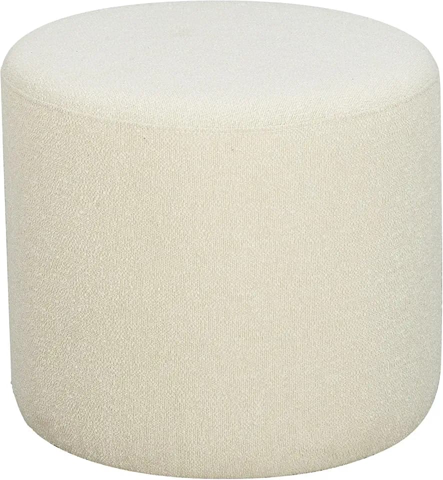 Studio Living Wentworth 19" Round Ottoman, Urban Transitional, Fully Assembled, Soft Boucle Fabric, Snow