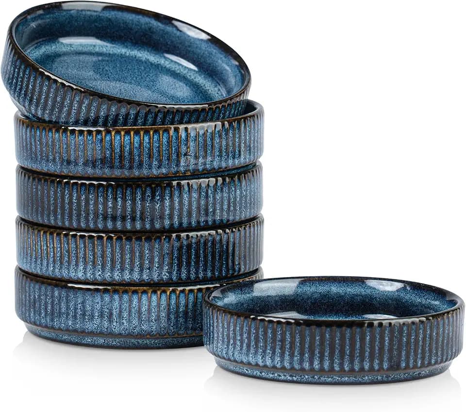 famiware Ceramic Soy Sauce Dish, 4oz Dipping Bowls Set of 6, Nebulas Blue