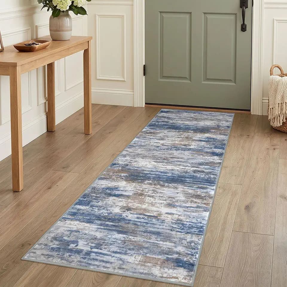 KOZYFLY Kitchen Runner Rug for Hallway Modern Runner Rug 2x5 Blue Rust