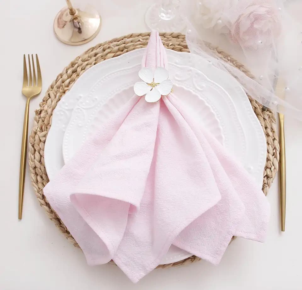 Pale Pink Cotton Dinner Napkins Set of 12, 16 x 16 Inch Cloth Napkins