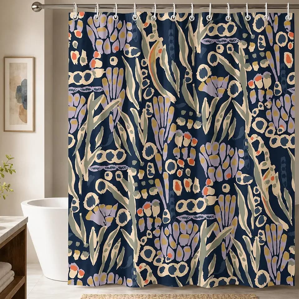 KAIRA Floral Botanical Shower Curtain, Purple Retro Tones Unique Bathroom Decor 72 x 72 Inches, Vintage Bathroom Decor, Easy to Clean Waterproof Polyester Fabric