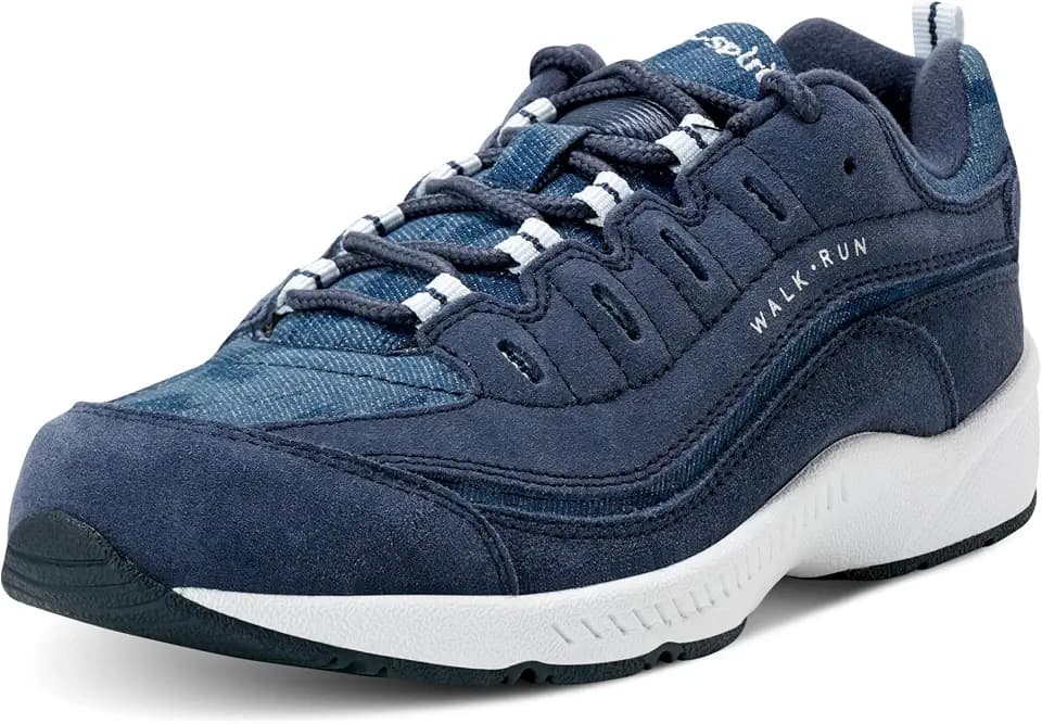 Easy Spirit Women's Romy39 Leather Walking Sneaker, Navy Suede and Denim 420, 11M