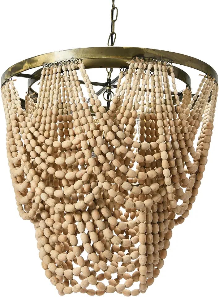 Creative Co-Op Metal Chandelier with Draped Wood Beads
