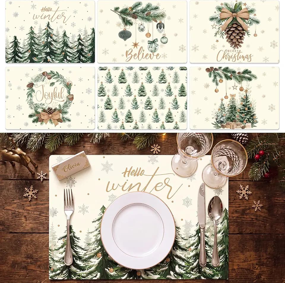 Set of 6 Christmas Placemats 17x12'' Winter Woodland Plastic Place Mats