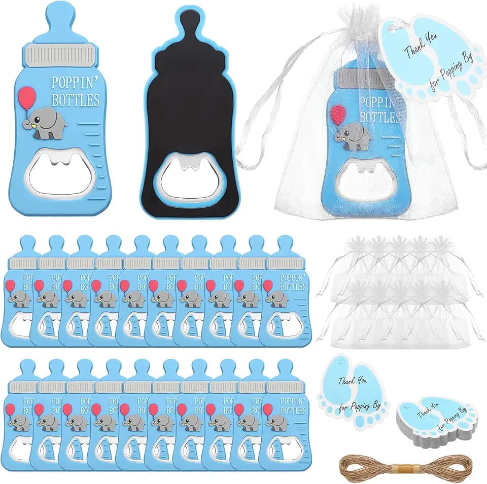 Geiserailie 20 Sets Baby Shower Favors for Guests Include 20 Bottle Opener Fridge Magnet 20 Thank You Tags with Organza Bag and Twine, Gender Reveal Gift Baby Shower Return Gift