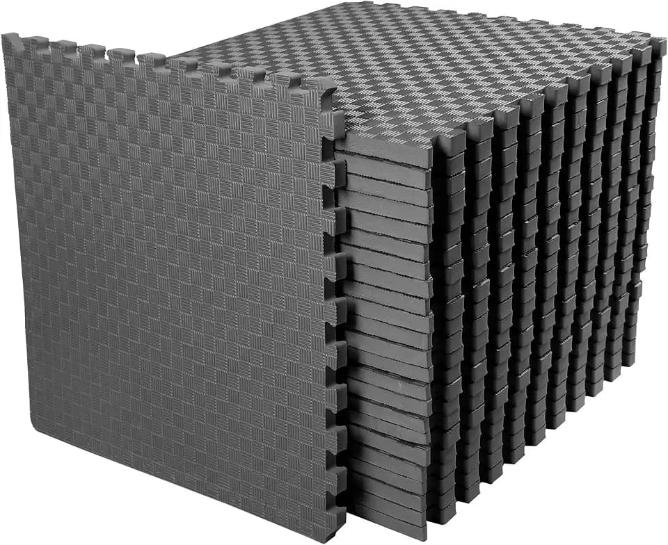 Elevon Puzzle Exercise Gym Flooring Mat, 1" Thick EVA Interlocking Foam 18 Tiles Workout Mat for Home Gym, 72 Sq Ft, Graphite