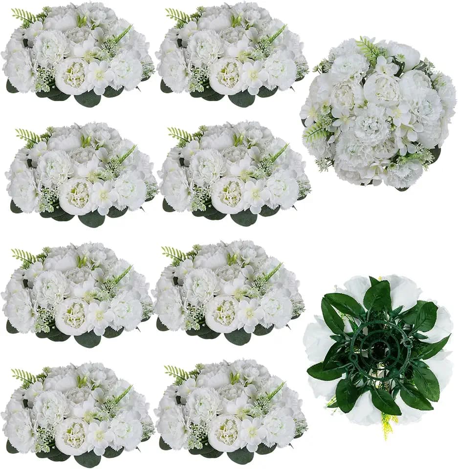 BLOSMON White Peony Flower Balls for Wedding Decorations: 10Pcs, 9.5 Inch