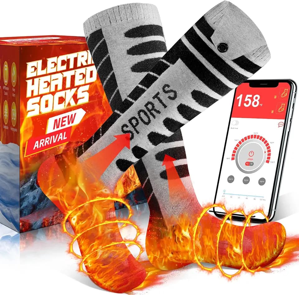 Heated Socks, Heated Socks for Men Women with 4 Heating Settings & APP Control, 5000mAh Rechargeable Battery Heated Socks, Washable Unisex Winter Electric Socks Foot Warmer for Hunting Camping Skiing